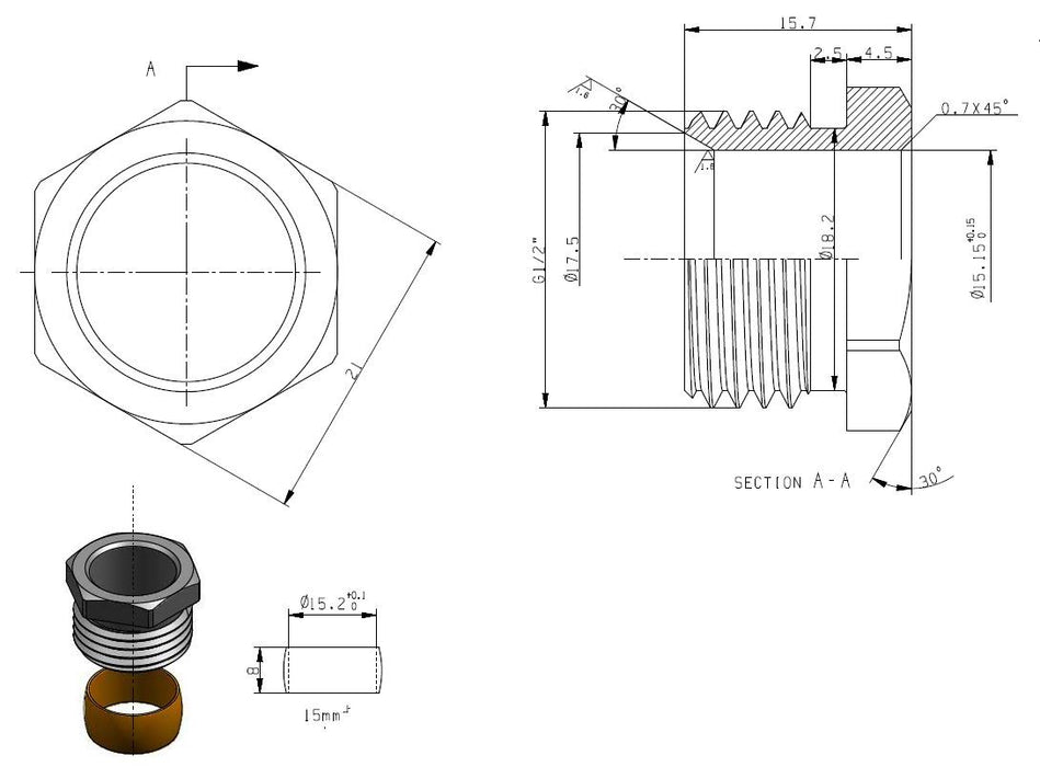 knelset 1/2x15mm vernikkeld