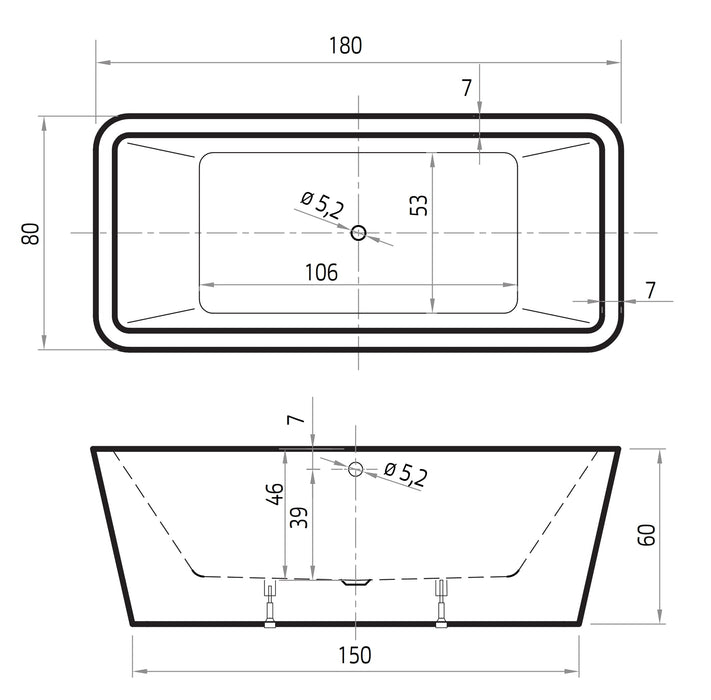 Marina  180x80x60  wit incl. 7006 badafvoer/vulcombinatie wit glans