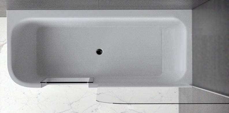 GO! inloop douchebad 180 x 80 cm Rechts wit, incl. douchescherm, sleuf overloop waste in  mat wit