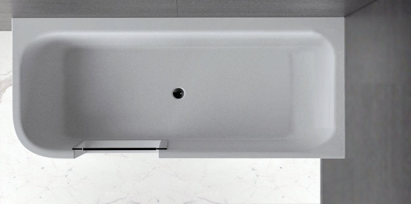 GO! inloop douchebad 180 x 80 cm Rechts wit, sleuf overloop waste in oud koper, zonder scherm
