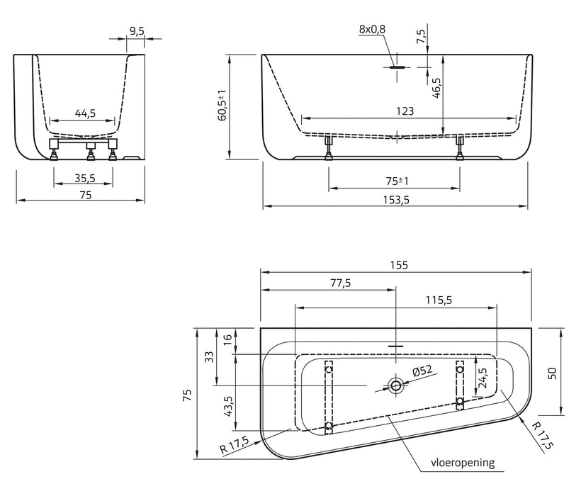 Cindy Links 155x75/55  edelweiss incl. 7006 badvulcombi  grafiet