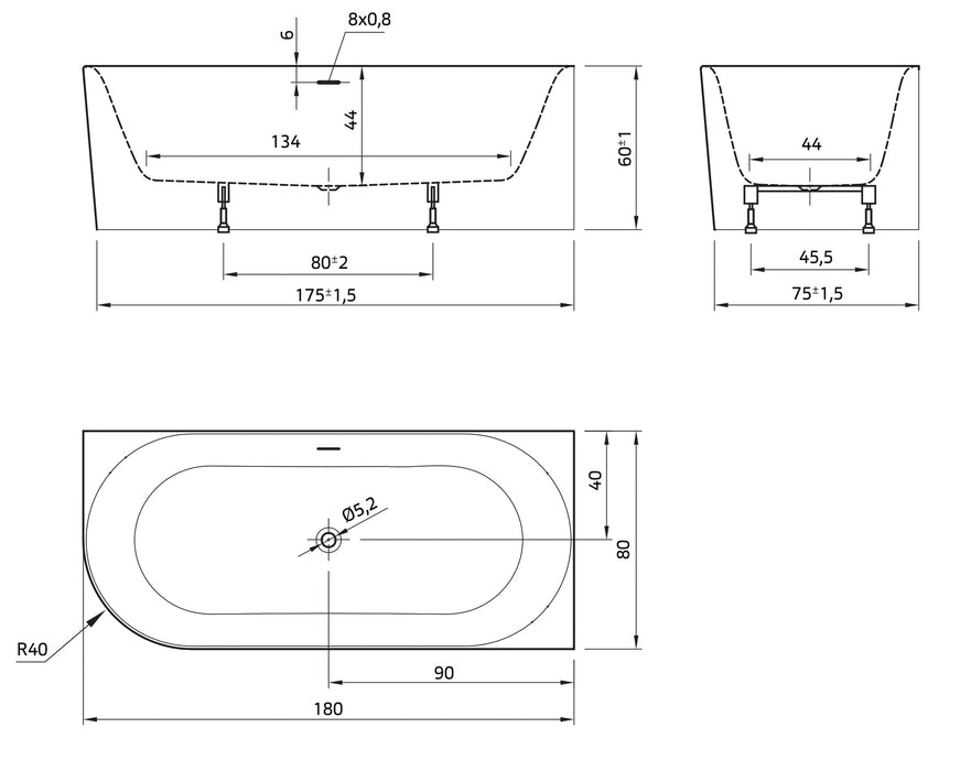 Fay rechts  180x80X60 wit incl. 7006 badafvoer/vulcombinatie wit glans