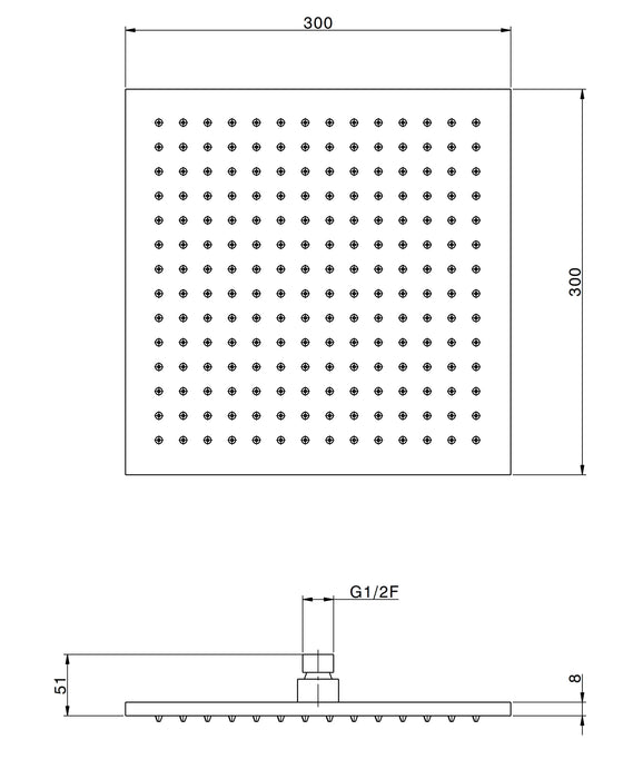 Pure - Regendouche vierkant messing 30x30 cm zwart mat