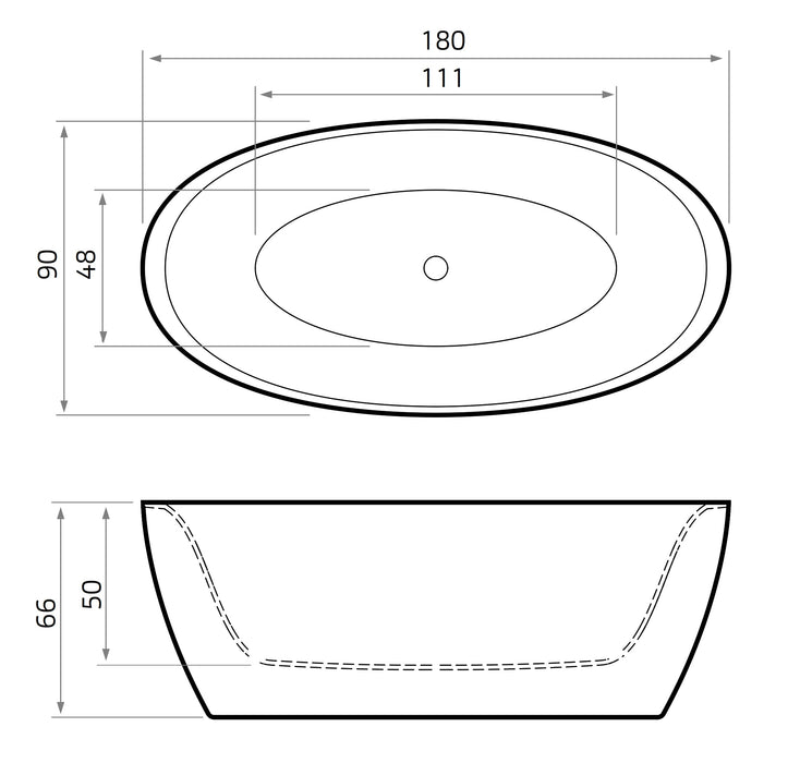 Sio Solid Surface 180x90x66 in RAL7044 zijdegrijs