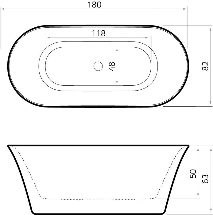 Flavio Solid Surface bad  180x82x63 (let op, dieptemaat in boek niet juist!)