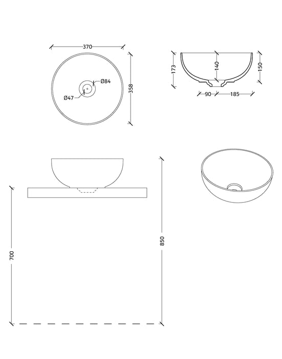 George opbouwwastafel rond 37, keramisch coffee mat