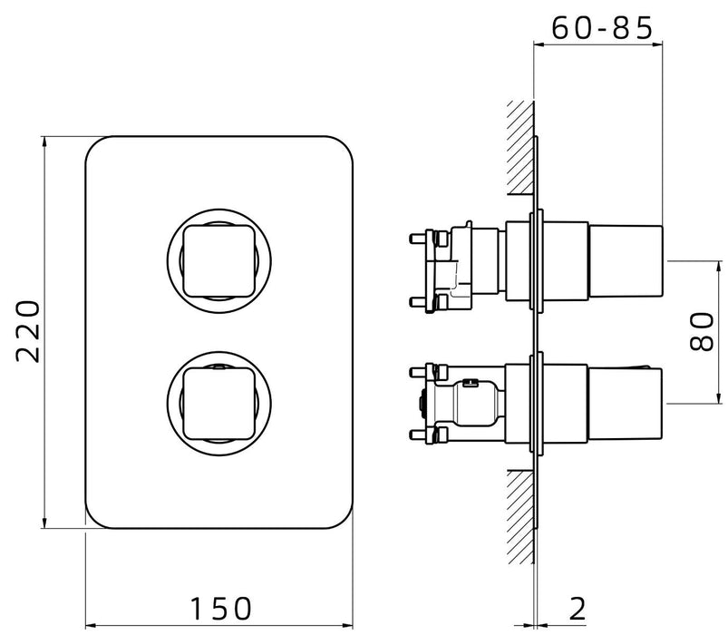 Aragon - Inbouwthermostaat met 2 uitgangen chroom incl. Tec-Box