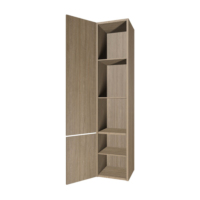 Hoge kast semi greeploos, linksdraaiend, met 2 deuren, 35x165x35 cm. Eiken natuur