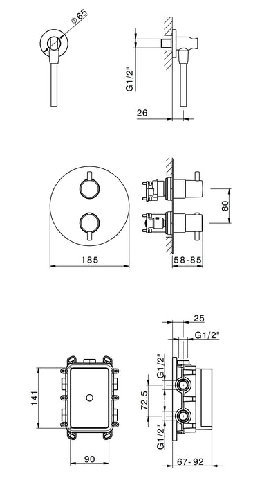 Duero - Douche inbouwset thermostatisch chroom incl. Tec-Box