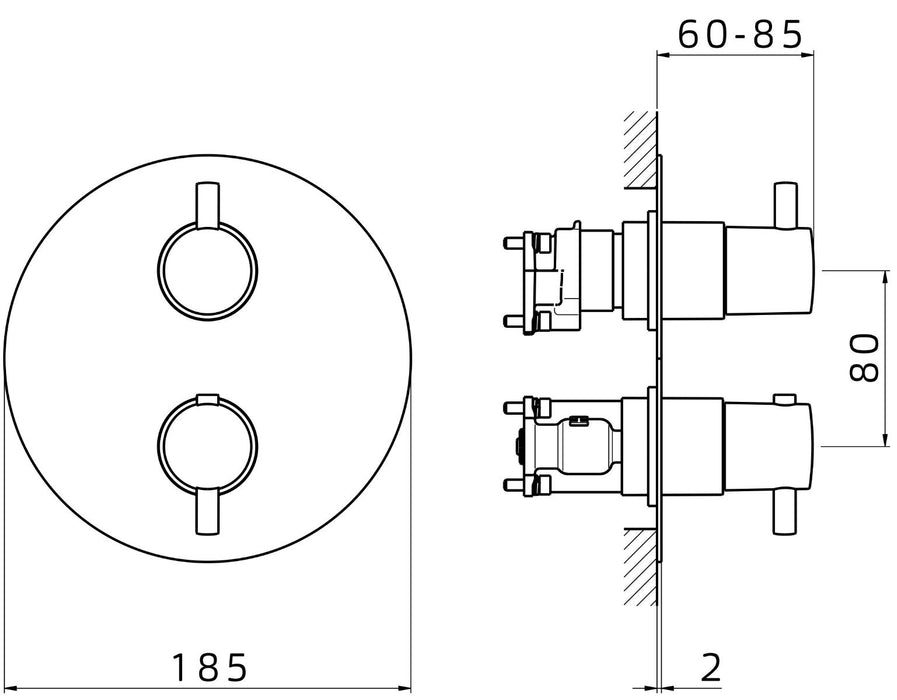 Duero - inbouwthermostaat met 2/3 uitgangen inox incl. Tec-Box