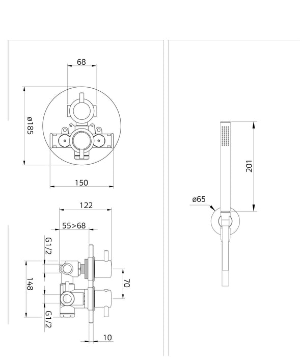 Duero - inbouwset voor bad inox incl. Tec-Box