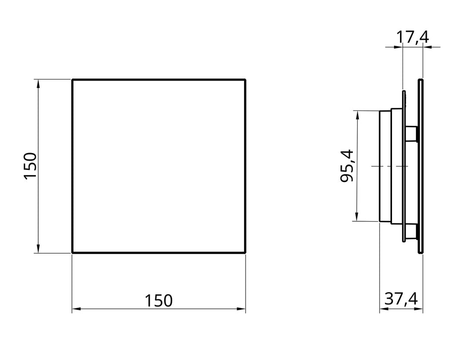 Ventilatie cover, set van 2, 15x15 cm zwart