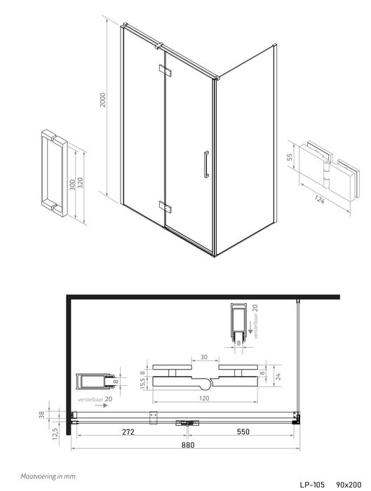 Industrial Line Black Manchester Deur aan zijdeel voor hoekopstelling 90x200 (88-90 cm)