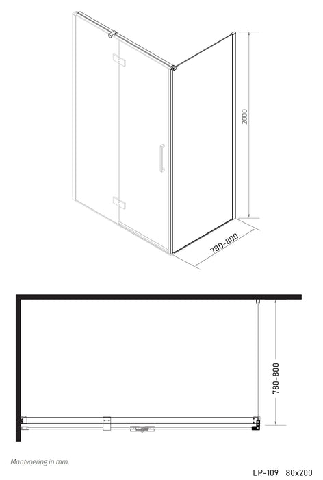 Ind. Line Black Manchester zijwand voor hoekopstelling 80x200 (78-80 cm)