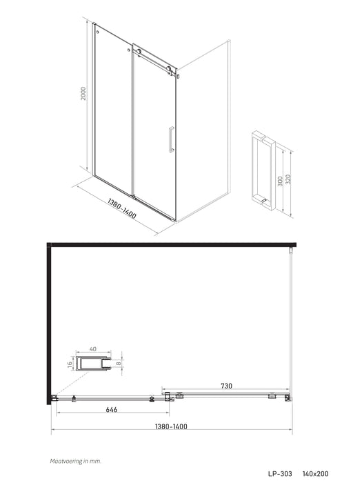 Industrial Line Black Coventry Roldeur voor hoekopstelling 140x200 (138-140 cm)