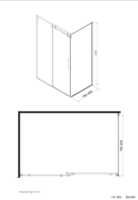 Industrial Line Black Coventry Zijwand voor hoekopstelling met roldeur 80x200 (78-80 cm)