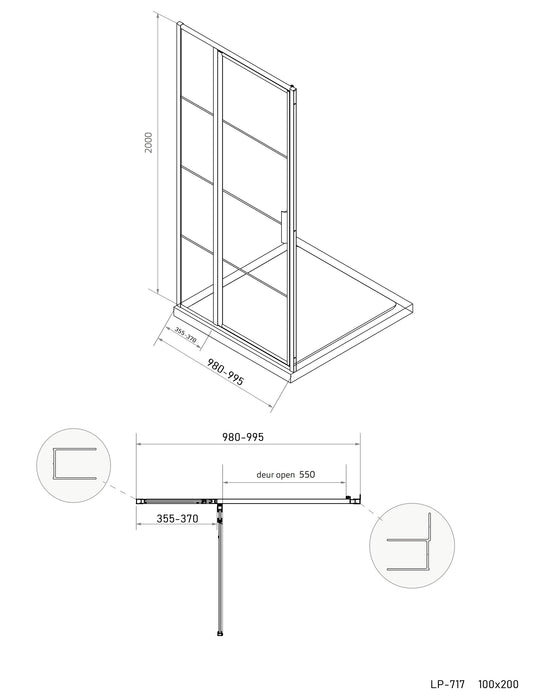 Industrial Line Premium deur aan zijdeel 100 cm voor hoekopstelling