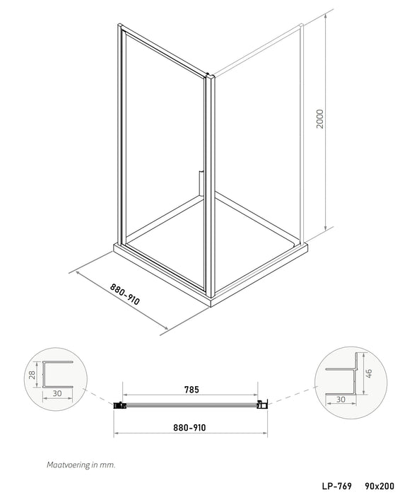 Industrial Line Black Brisbane  Swingdeur voor nis of hoekopstelling 90x200 (88-91 cm)