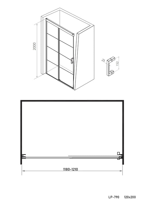 Ind.Line Liverpool Soft close schuifdeur voor nis vast deel links 120x200 (118-121 cm)