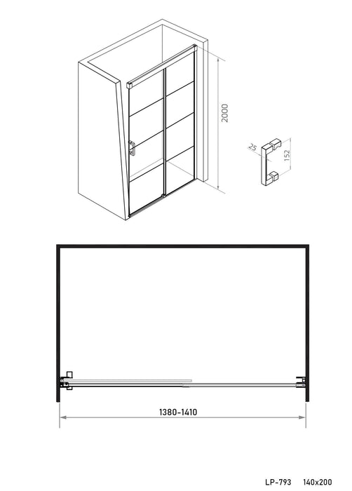 Ind.Line Liverpool Soft close schuifdeur voor nis vast deel rechts 140x200 (138-141 cm)