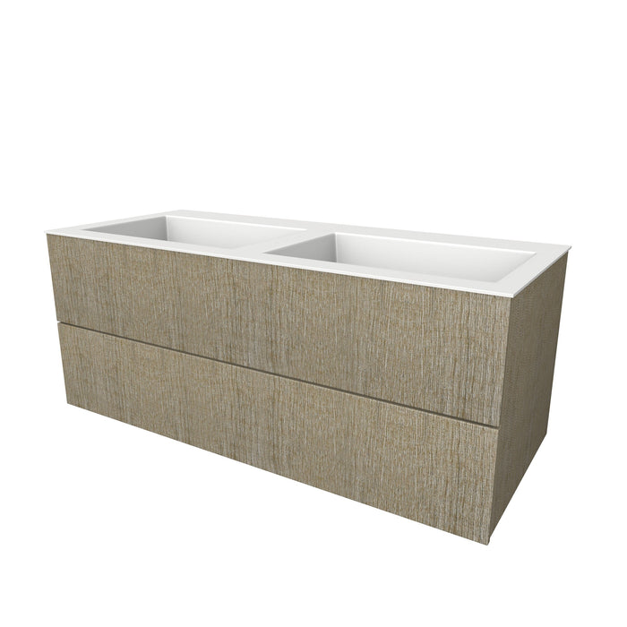 Semi greeploze onderkast, met twee lades, 120 cm breed en 51 cm diep, zonder kraangat. Pamplona