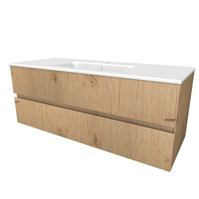 Onderkast met twee lades, 46,5 cm diep en wastafelblad 120 cm breed, 1 kraangat. Abbey vert.