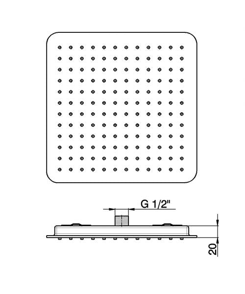 Pure - regendouche inbouw vierkant met afgeronde hoeken 23x23 x2 cm chroom
