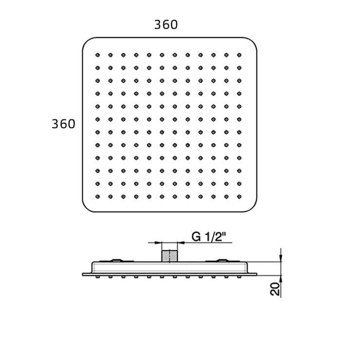Pure - regendouche inbouw vierkant met afgeronde hoeken 36x36 x2 cm chroom