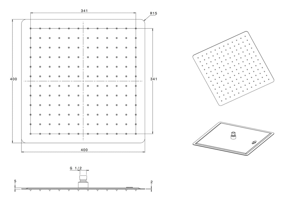 Pure - Regendouche met afgeronde hoeken 40x40 wit mat