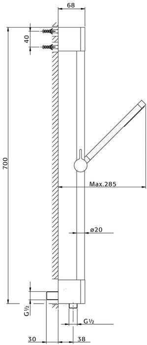 Pure - glijstangset 70 cm met geïntegreerde  wandinlaat zwart mat