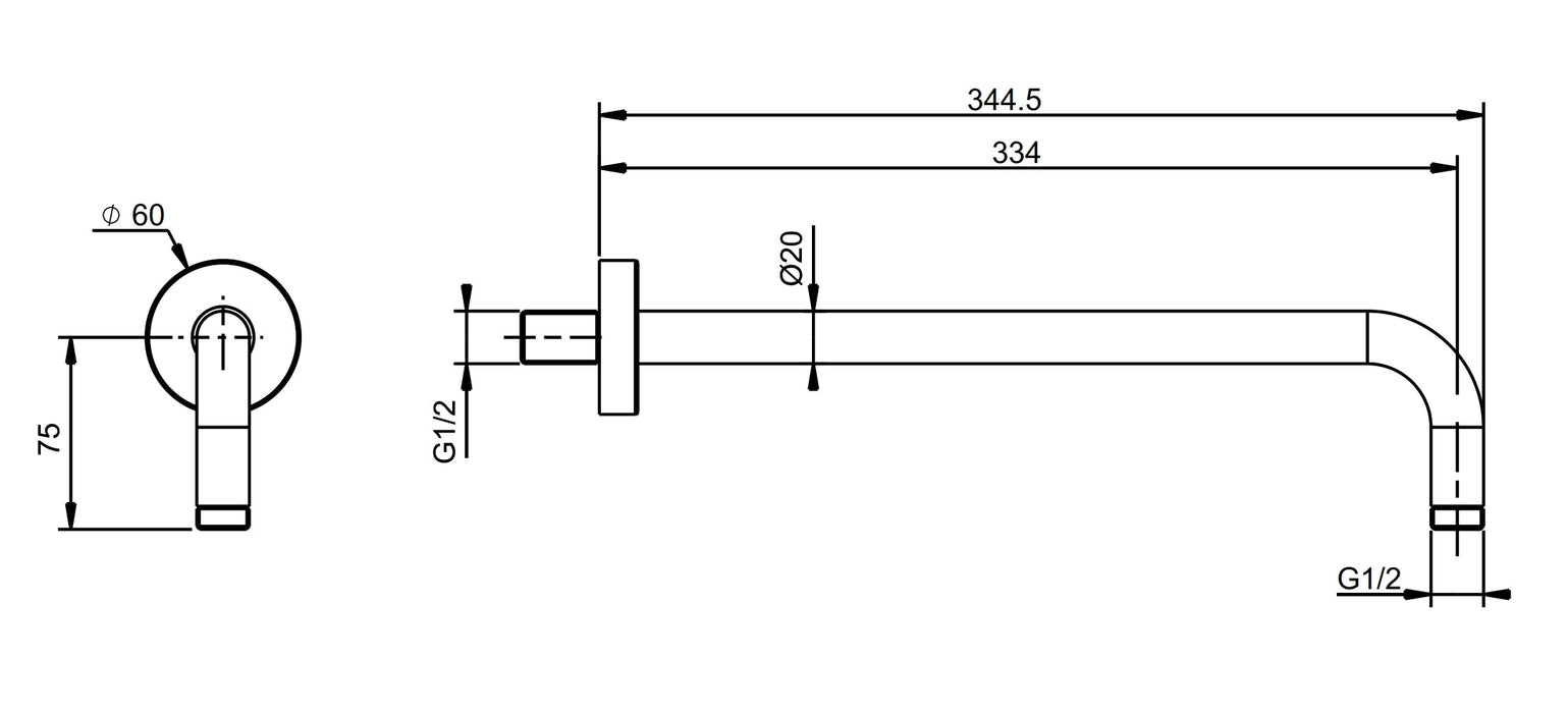 wanduitloop voor set PVD coating grafiet geborsteld (=B350-GG/7510-GG)