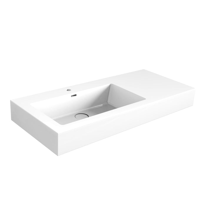 Solid Surface Blad 104x45 links met R2 wastafel met overloopgat+afvoerplug, 1 kraangat glans wit