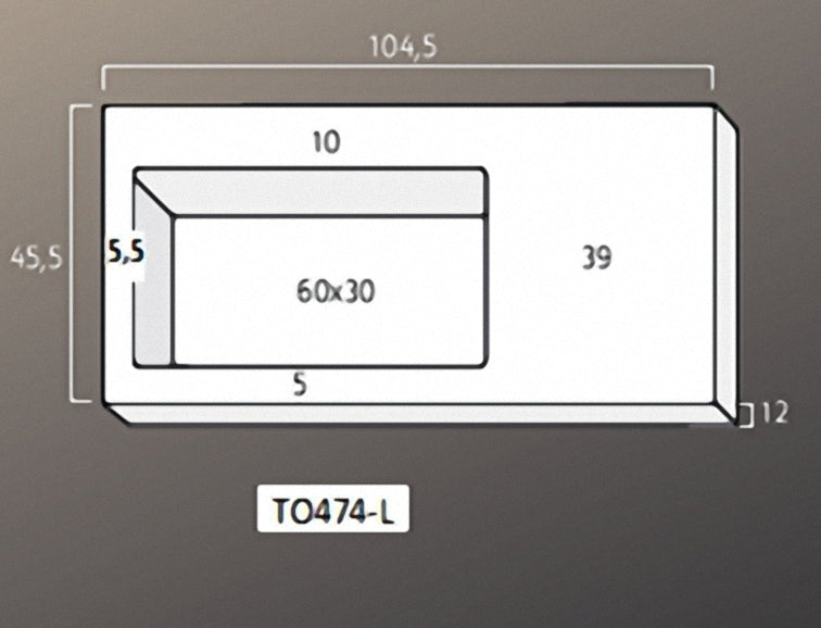 Solid Surface Blad 104x45 links met R2 wastafel met overloopgat + afvoerplug mat wit