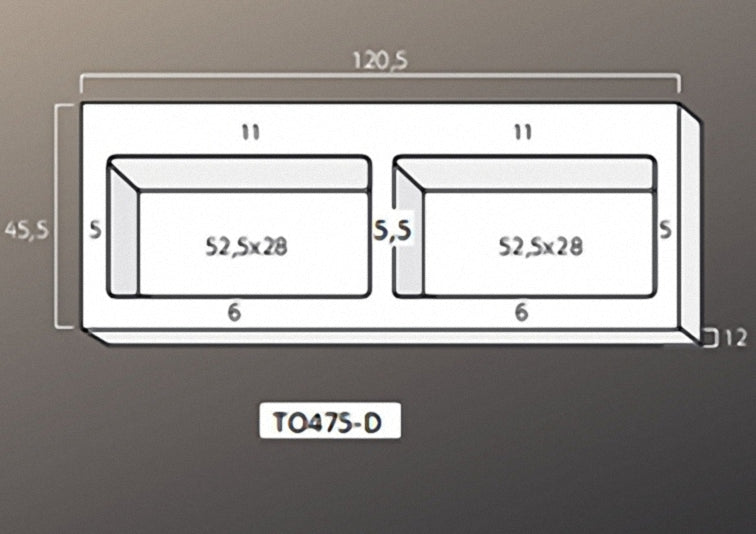 Solid Surface Blad 120 met 2 R0 wastafels in het midden, 2 kraangaten mat wit