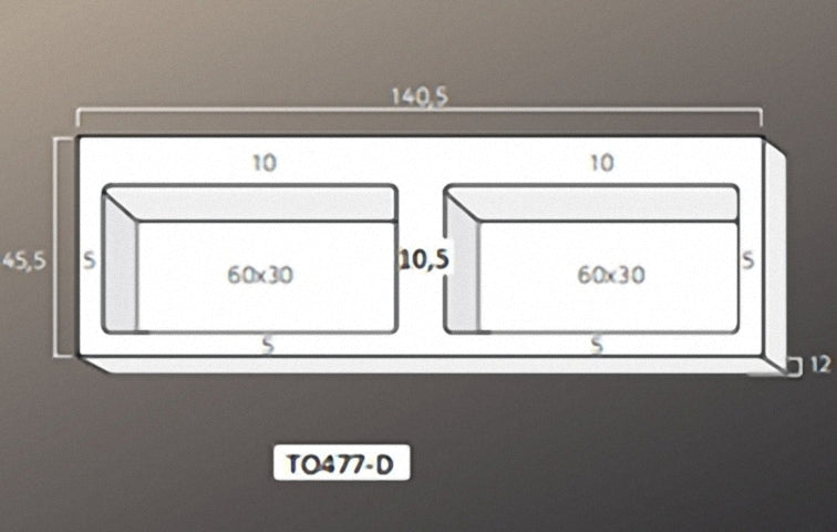 Solid Surface Blad 140 met 2 R2 wastafels in het midden met overloopgat+plug, 2 kraangaten mat wit