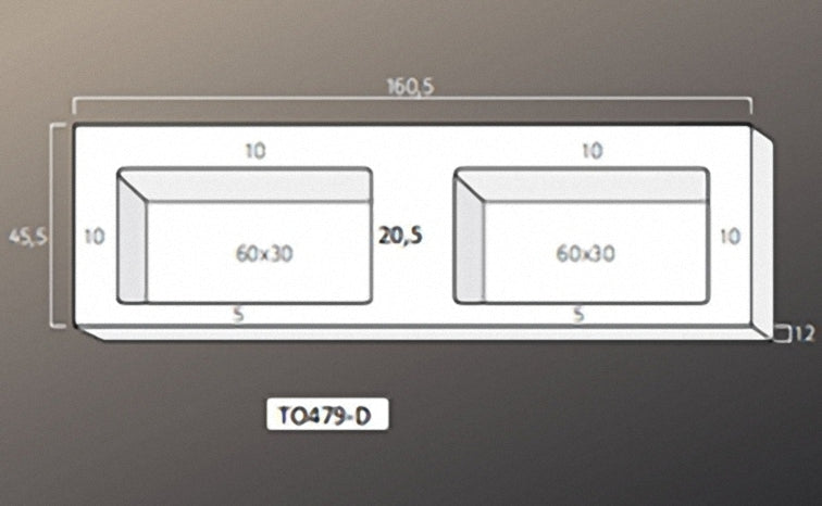 Solid Surface Blad 160 met 2 R2 wastafels in het midden glans wit