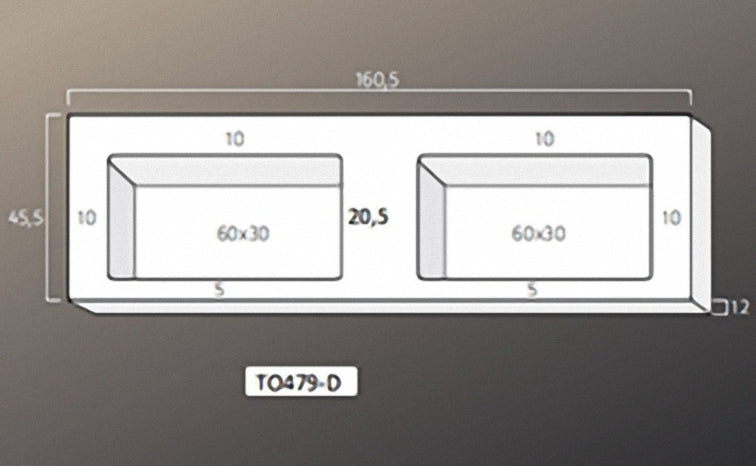 Solid Surface blad met twee R2 wastafels met overloopgat+afvoerplug en 1 kraangat 160 Wit mat