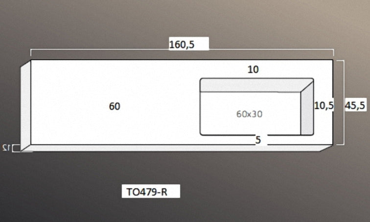 Solid Surface blad met R2 wastafel rechts met 2 kraangaten 160 Wit mat