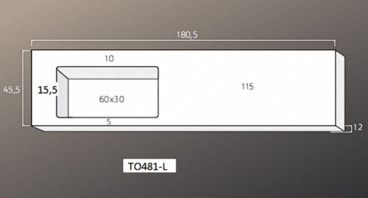 Solid Surface Blad 180 links met R2 wastafel met overloopgat+afvoerplug, 1 kraangat glans wit