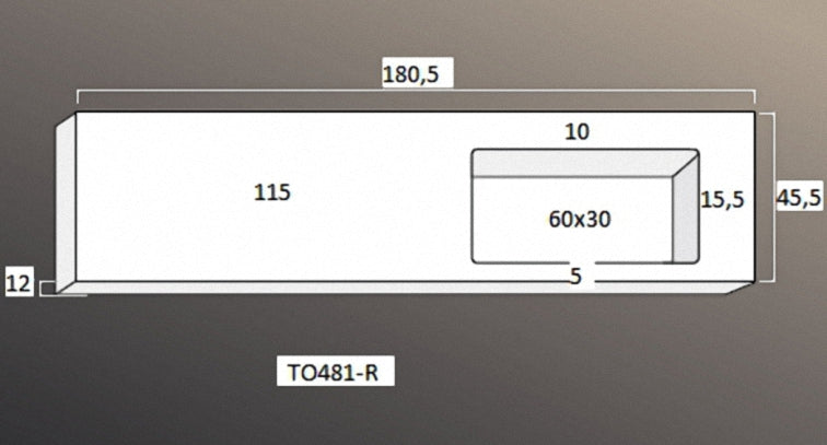 Solid Surface Blad 180 rechts met R2 wastafel met overloopgat+afvoerplug, 1 kraangat glans wit