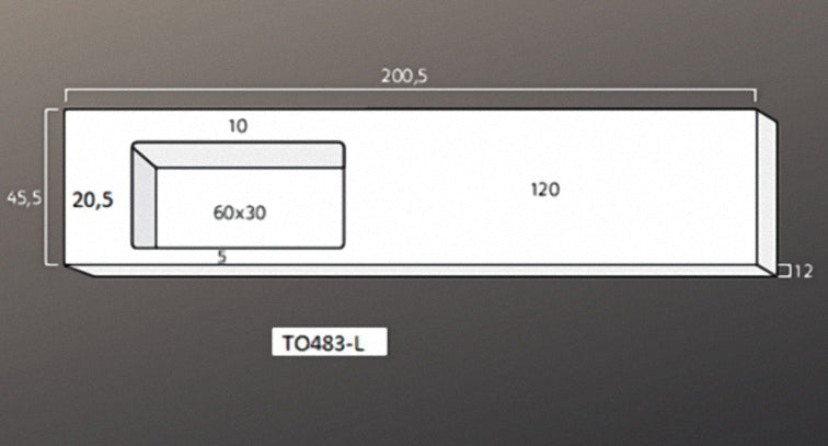 Solid Surface blad met R2 wastafel links met 2 kraangaten 200 glans wit