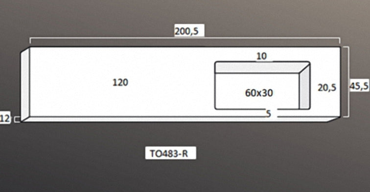 Solid Surface blad met R2 wastafel rechts met overloopgat+afvoerplug en  2 kraangaten 200 Wit mat